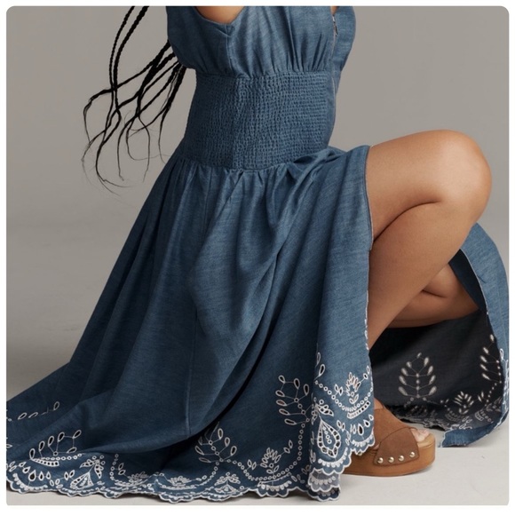 NWT Anthropologie The Tommie Denim Eyelet Trim Dress, M - Picture 9 of 13